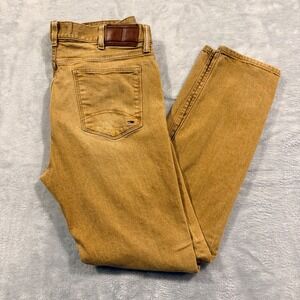 Tommy Hilfiger Mens Straight Leg Jeans Mustard Tan Brown Denim 38x34 Logo Patch